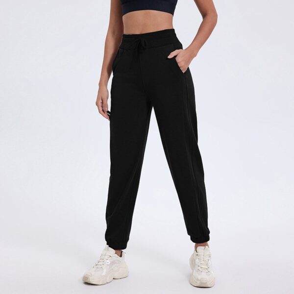 High waist loose cuffed sports casual pants with split sides for running and fitness trousers and yoga wear